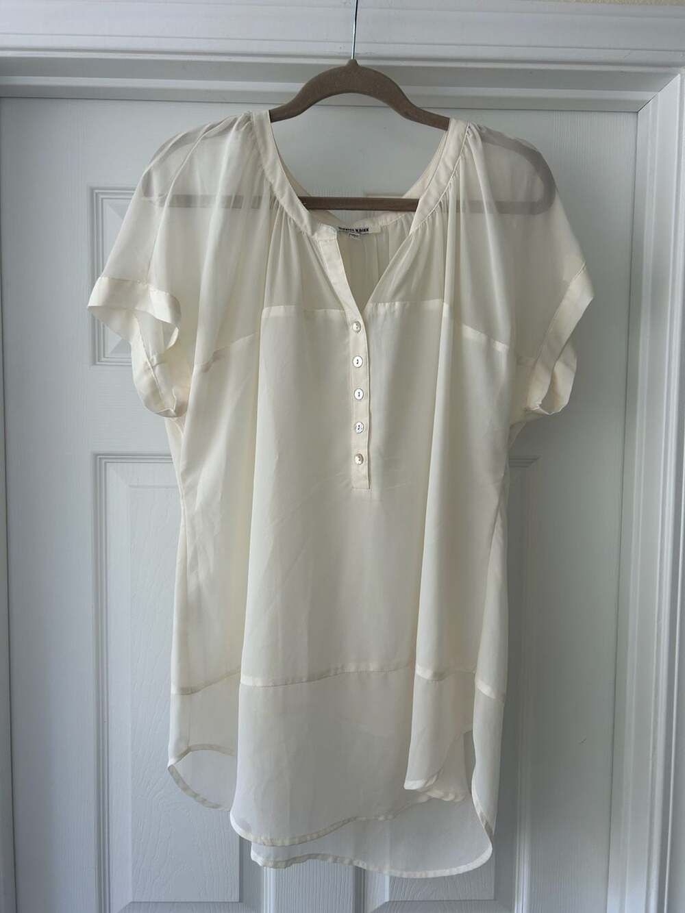 Daniel Rainn White Sheer Button Up Blouse Size Large
